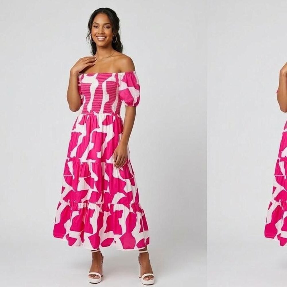 USA Abstract Smocked Maxi Dress   summer boho-chic.L/XL , Tiered, Flowy